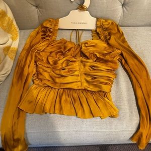 BRAND NEW, never been worn ULLA JOHNSON Mirelle Plissé Satin Peplum Blouse